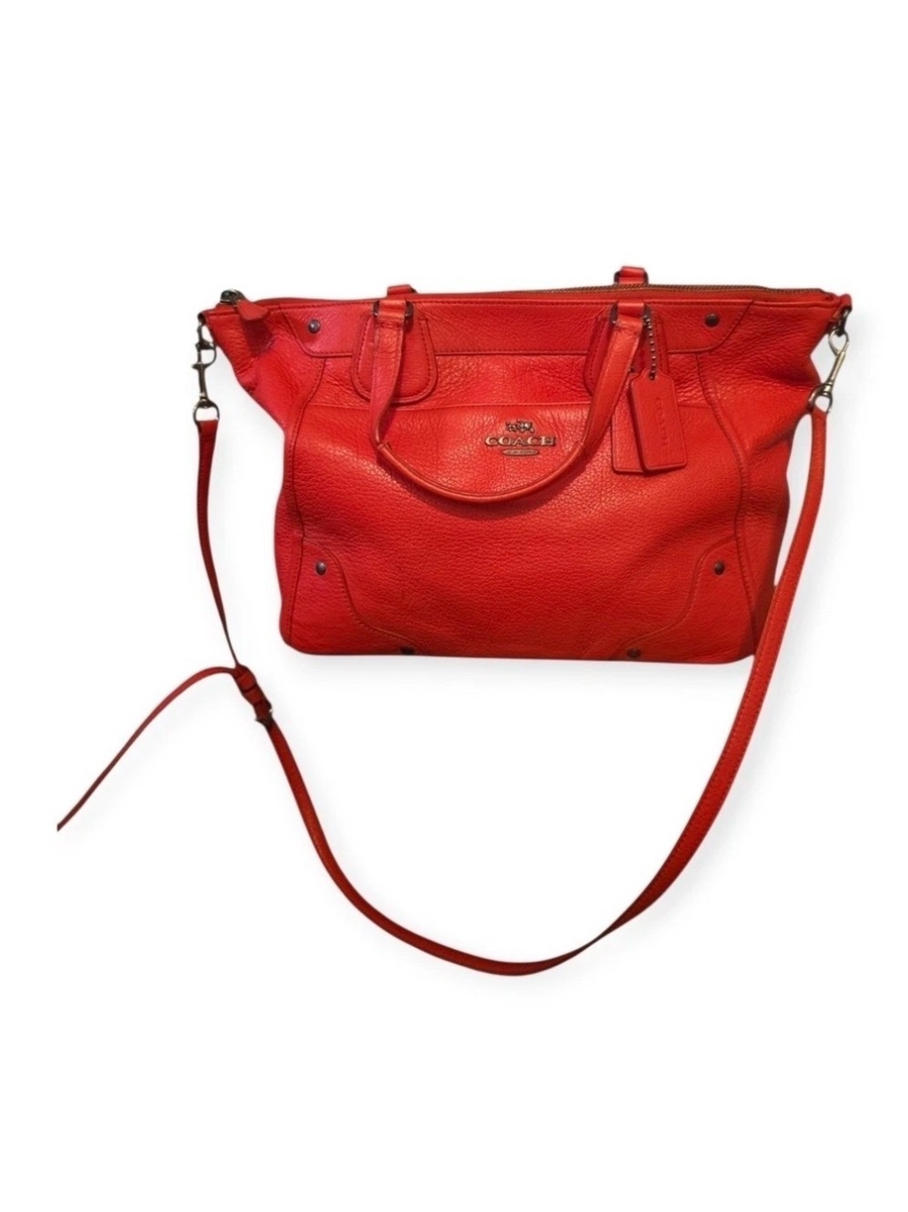 Coach F34040 Mickie cardinal pebbled leather shoulder bag w/strap & dust bag
